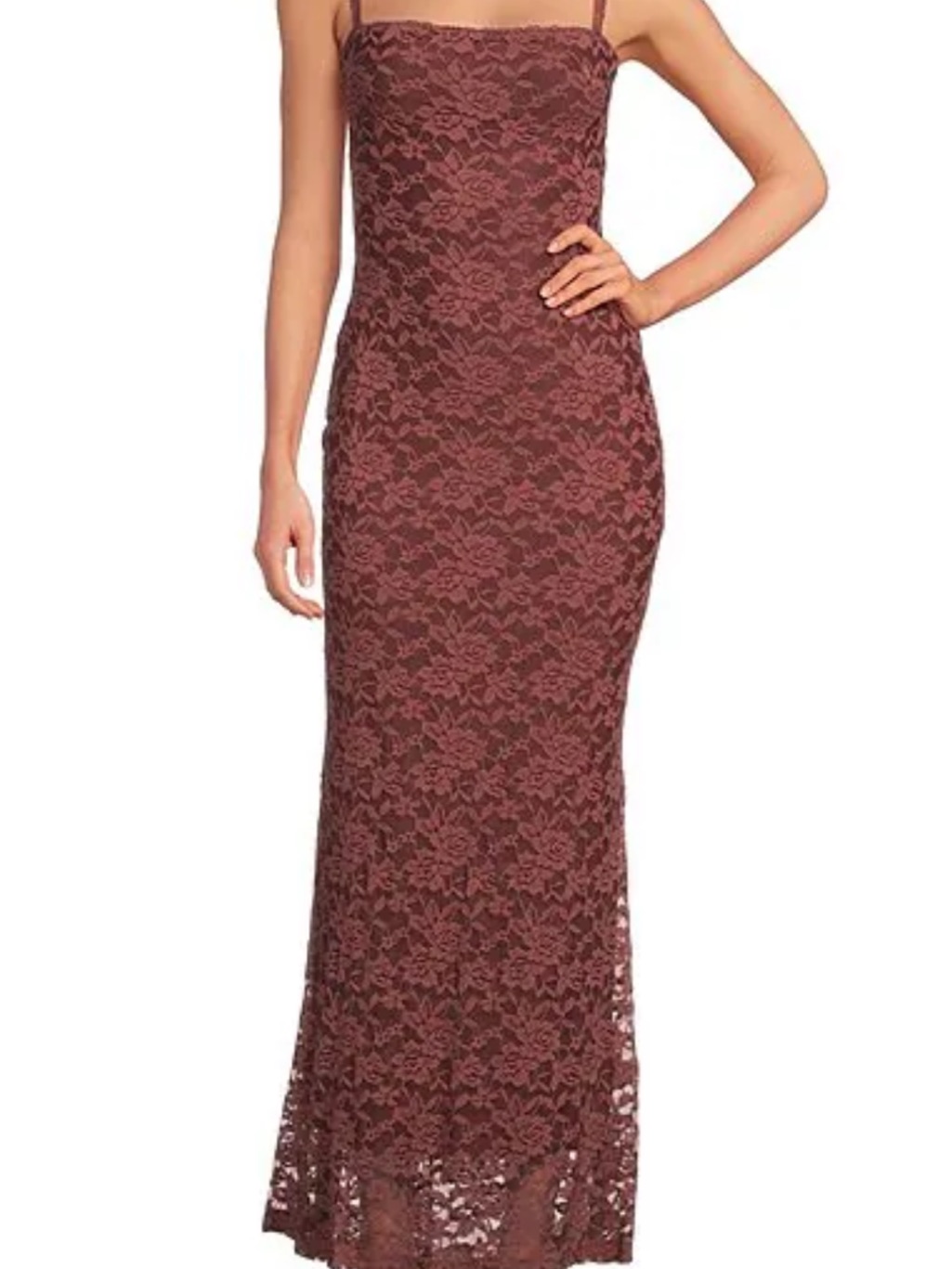 Nia Vetiver Square Neck Lace Long Dress